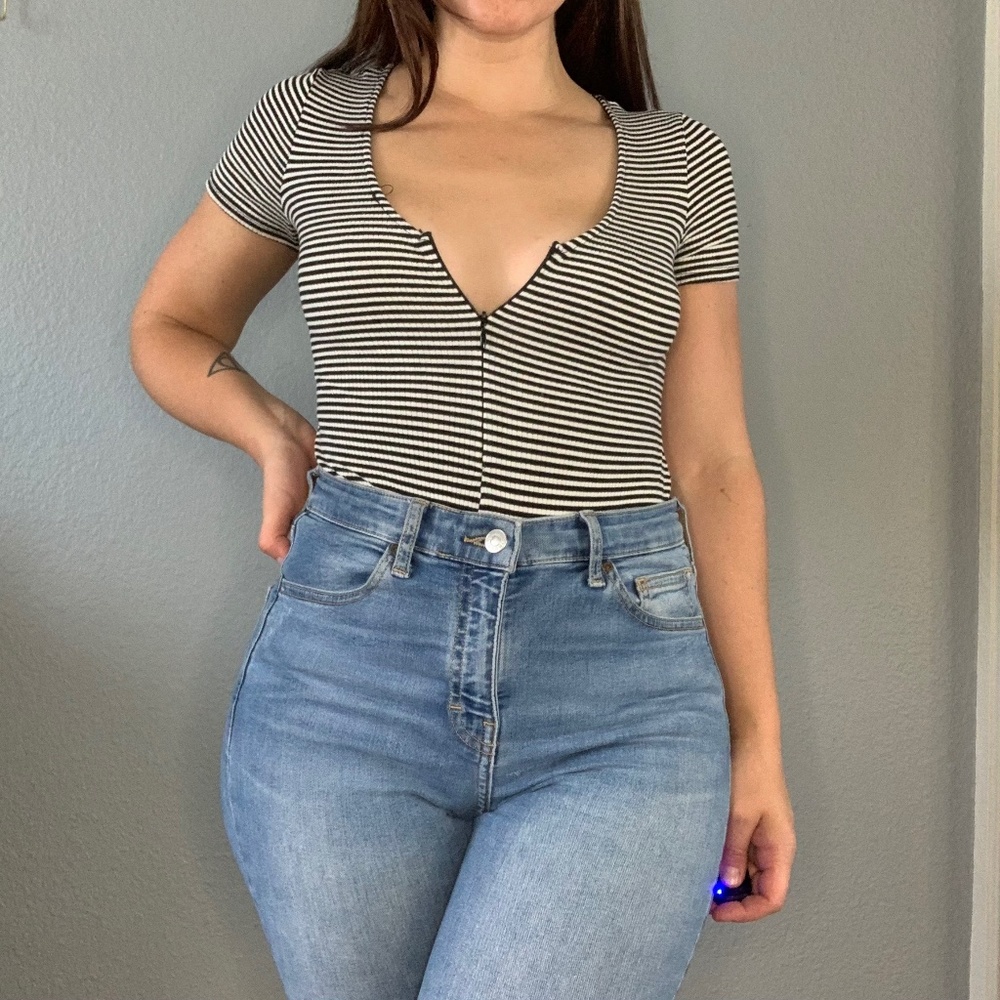 Black and white striped bodysuit
